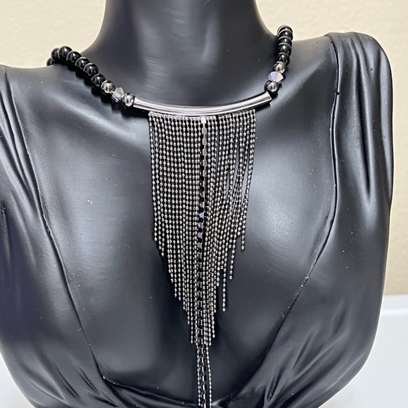 Jasper bead choker cocktail bling bib necklace & earrings - Picture 5 of 7